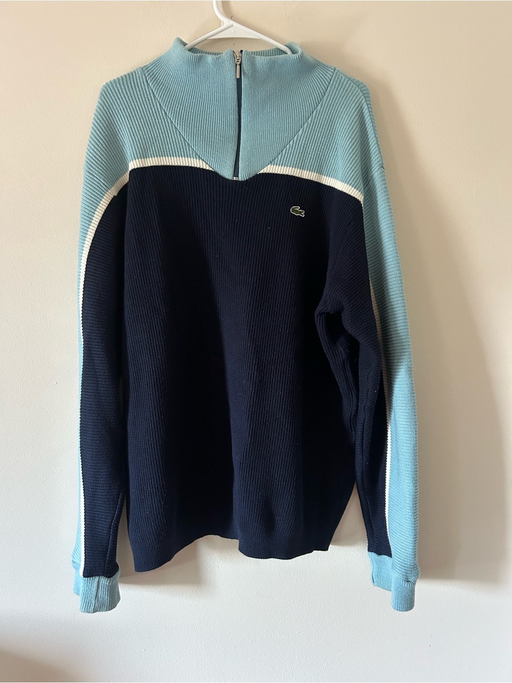 Lacoste Men’s Navy and Light Blue Half-Zip Sweater